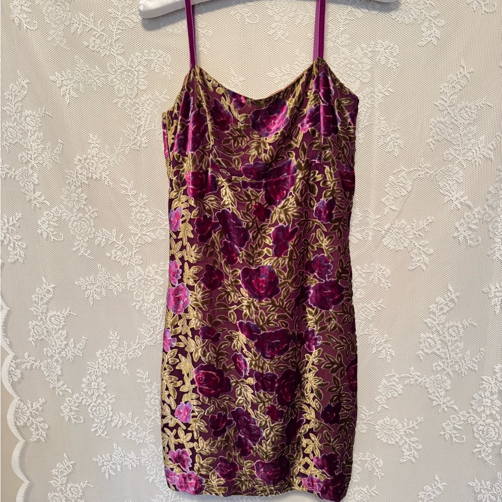 Jill Stuart Velvet Floral Slip Dress Size 2 Vintage Y2K 90s
